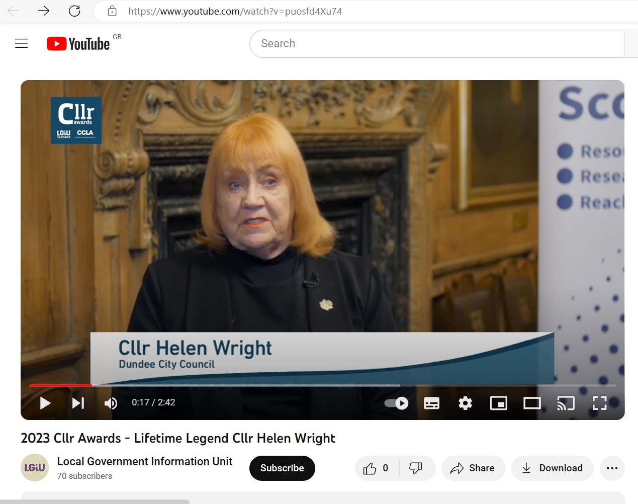 Helen Wright Lifetime Legend video